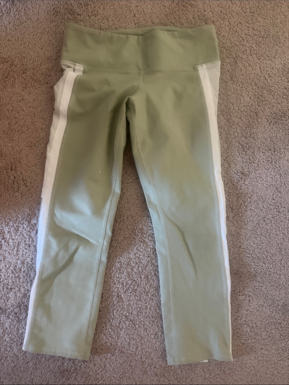 ALO Yoga Kids Sage Green Leggings with White Side Stripes